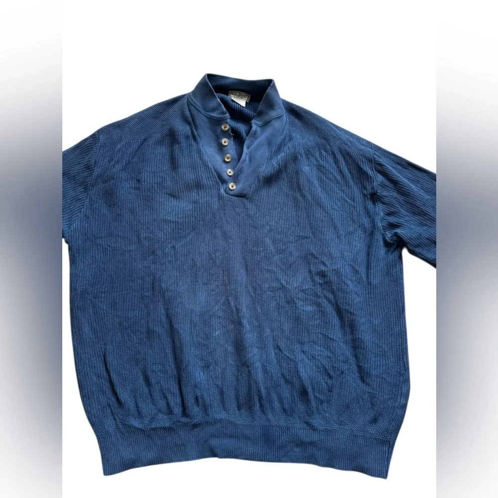 L.L. Bean Henley Sweater Mens 2XL Blue Knit Big & Tall Vintage 80s